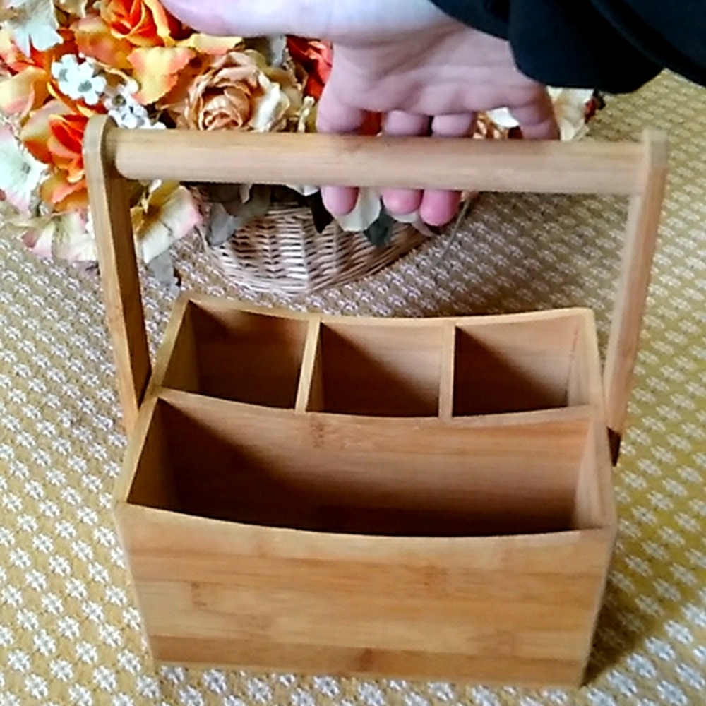 All Wooden 4 Slot Organization Caddy with Handle NEW